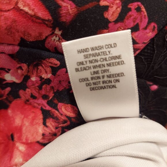 Womens Dress 16 Black Red Rose Floral Lacy Zip Sheath Feminine Career Date Night - Picture 14 of 16